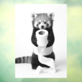 Grappige Rode Panda Houdt Toiletpapier Minimalisti Raamsticker (Vel 3)
