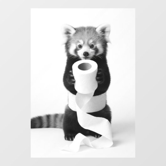 Grappige Rode Panda Houdt Toiletpapier Minimalisti Raamsticker (Vel)