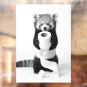 Grappige Rode Panda Houdt Toiletpapier Minimalisti Raamsticker (Vel 2)