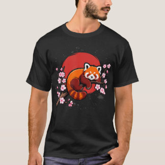 Grappige Rode Panda Kawaii Japanse Kersenbloesem T-shirt