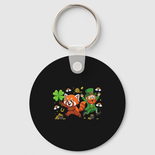 Grappige Rode Panda Klaver St. Patrick's Dag Vrouw Sleutelhanger (Voorkant)