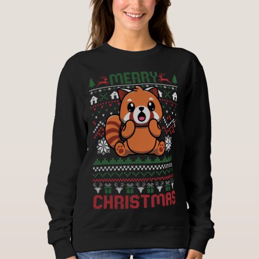 Grappige rode panda lelijke kerstverlichting trui (Voorkant)