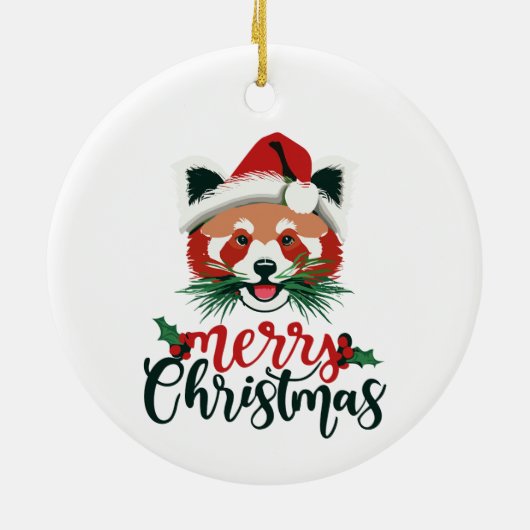 Grappige Rode Panda Vrolijk Kerstfeest Keramisch Ornament (Achterkant)