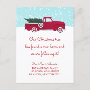 Grappige Rode Retro Truck Kerstboom Verhuizen Aankondigingskaart