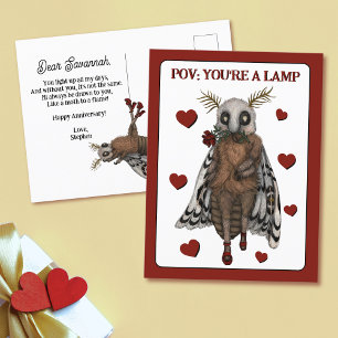 Grappige Rode Romantische Mot naar een Vlam Huweli Briefkaart