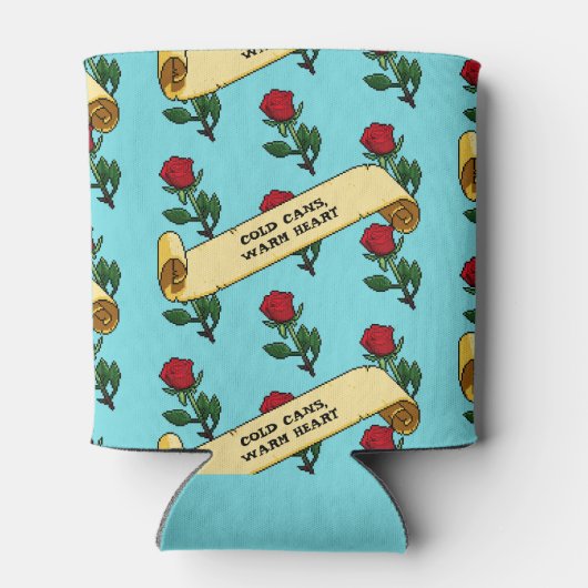 Grappige rode roos koude blikjes warm hart lint pa blikjeskoeler (Achterkant)