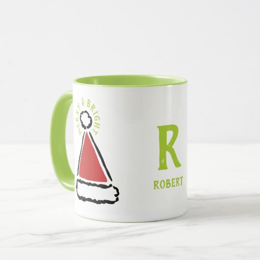 Grappige Rode Santa Hat Merry & Heldere Typografie Mok (Voorkant links)