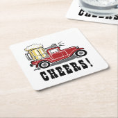 Grappige rode Vintage truck bierglas juichen! Kartonnen Onderzetters (Schuin)