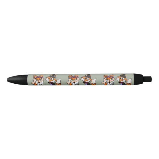 Grappige rode vos bruid en bruidegom bruiloft zwarte inkt pen (Voorkant)