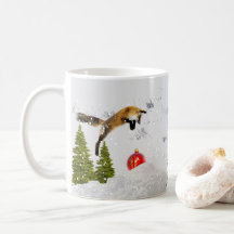 Grappige rode vos jacht Kerst ornament in de sneeu