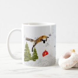 Grappige rode vos jacht Kerst ornament in de sneeu Koffiemok