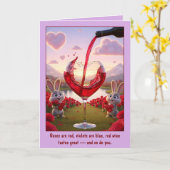 Grappige rode wijn Valentijnskaart Kaart (Gele Bloem)