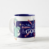 Grappige rode, witte en gans vierde juli koffie tweekleurige koffiemok (Voorkant links)