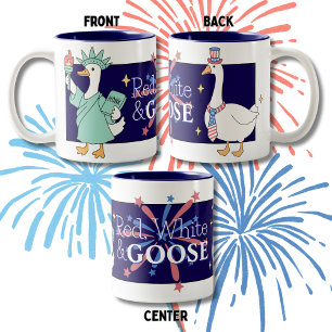 Grappige rode, witte en gans vierde juli koffie tweekleurige koffiemok
