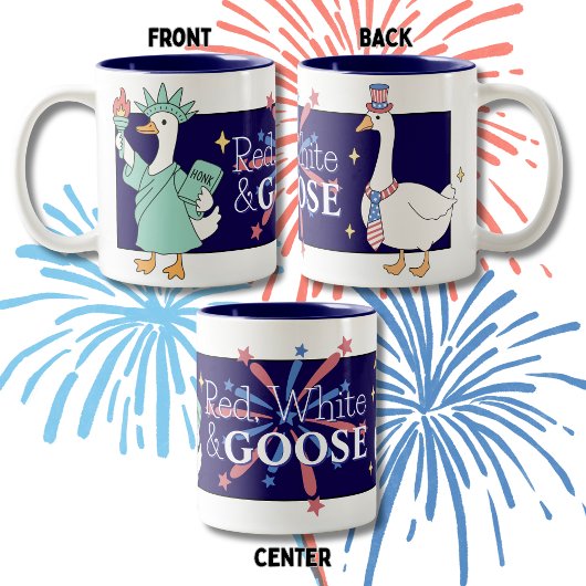 Grappige rode, witte en gans vierde juli koffie tweekleurige koffiemok