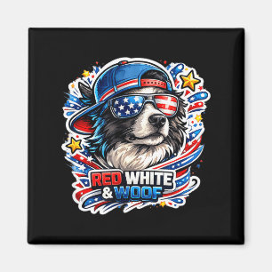 Grappige rode witte en woof border collie hond magneet