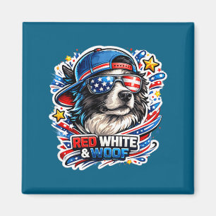 Grappige rode witte en woof border collie hond magneet