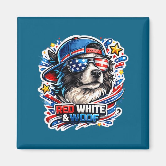 Grappige rode witte en woof border collie hond magneet (Voorkant)