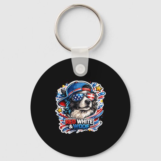 Grappige rode witte en woof border collie hond sleutelhanger (Voorkant)