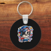 Grappige rode witte en woof border collie hond sleutelhanger (Voorkant)