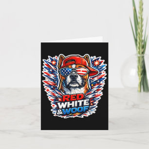Grappige rode witte en woof boxer hond patriottisc kaart