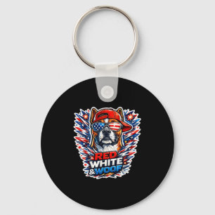 Grappige rode witte en woof boxer hond patriottisc sleutelhanger