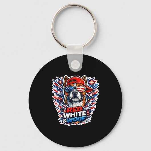 Grappige rode witte en woof boxer hond patriottisc sleutelhanger (Voorkant)