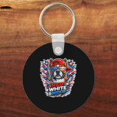 Grappige rode witte en woof boxer hond patriottisc sleutelhanger (Voorkant)