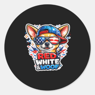 Grappige rode witte en woof chihuahua hond patriot ronde sticker