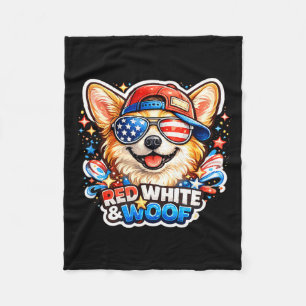 Grappige rode witte en woof corgi hond patriottisc fleece deken