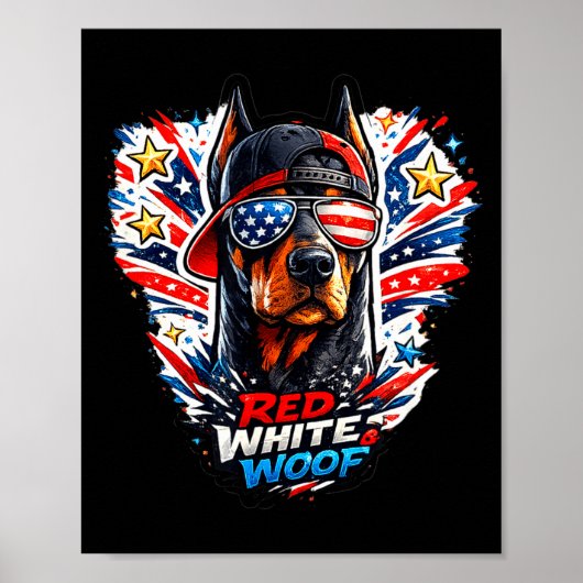 Grappige rode witte en woof dobermann pinscher hon poster (Voorkant)
