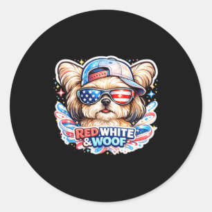Grappige rode witte en woof maltezer hond patriott ronde sticker