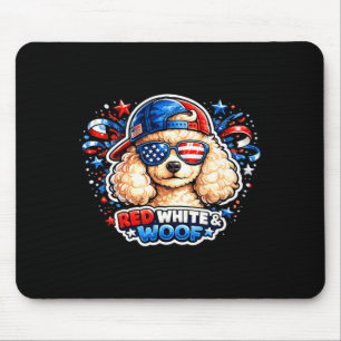 Grappige rode witte en woof poedel hond patriottis muismat