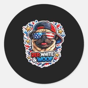 Grappige rode witte en woof pug hond patriottische ronde sticker