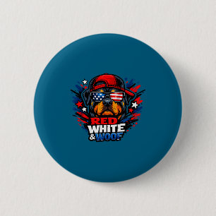 Grappige rode witte en woof rottweiler hond patrio ronde button 5,7 cm