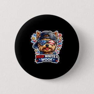 Grappige rode witte en woof yorkshire terrier hond ronde button 5,7 cm