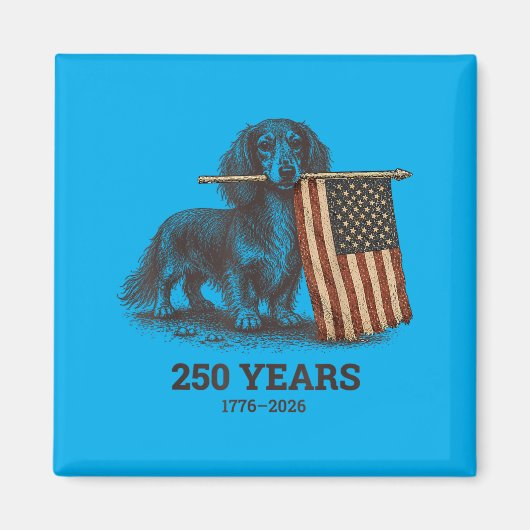Grappige rode witte langharige dachshund worst 250 magneet (Voorkant)