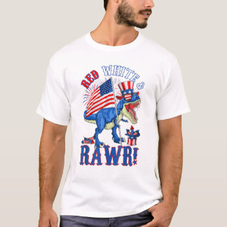 Grappige Rode Witte & Rawr T Rex VS Vlag 4e Juli T-shirt