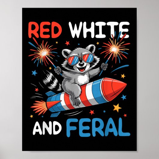 Grappige rode witte & wilde wasbeer 4 juli ik poster (Voorkant)