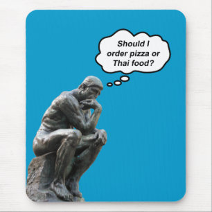 Grappige Rodin Denker Beeld - Pizza of Thais Eten? Muismat
