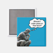 Grappige Rodin Denker Beeldje - Pizza of Thais Ete Magneet (Voorkant / Achterkant)