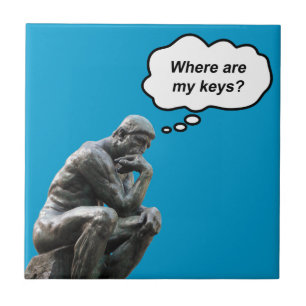 Grappige Rodin's Denker Beeld - Waar Zijn Mijn Sle Tegeltje