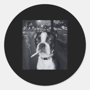Grappige Roken Hond Meme Sigaret Gen Z Meme Hond L Ronde Sticker