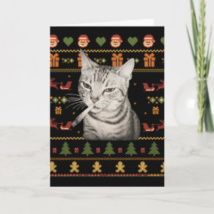 Grappige Roken Kat Meme Kerstmis Horrelijke Truien Kaart