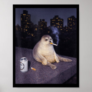 Grappige rokende zeehond meme poster