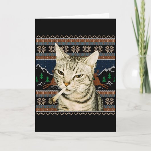 Grappige Rokkende Kat Meme Kerst Ugly Sweater Kat Kaart (Voorkant)