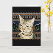 Grappige Rokkende Kat Meme Kerst Ugly Sweater Kat Kaart (Gele Bloem)