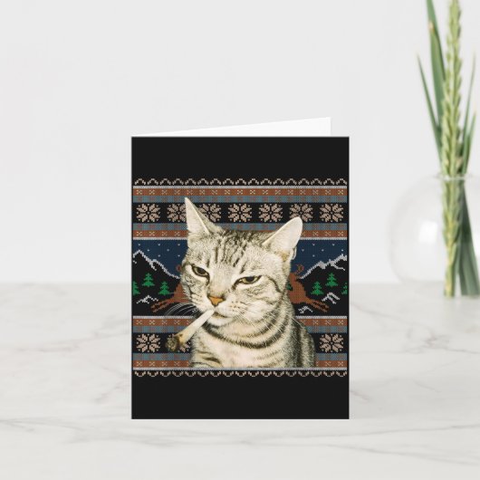 Grappige Rokkende Kat Meme Kerst Ugly Sweater Kat Kaart (Voorkant)