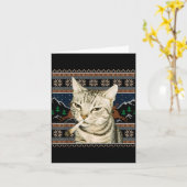 Grappige Rokkende Kat Meme Kerst Ugly Sweater Kat Kaart (Gele Bloem)