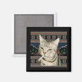 Grappige Rokkende Kat Meme Kerst Ugly Sweater Kat Magneet (Voorkant / Achterkant)